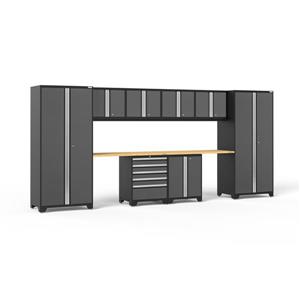 NewAge Products 85.25-in x 184-in 10 Piece Grey Pro 3.0 Series Garage Cabinets With Bamboo Work Surface