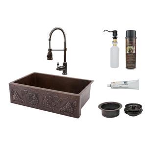 Premier Copper Products Vineyard 33-in Oil Rubbed Bronze Sink with Faucet and Drain
