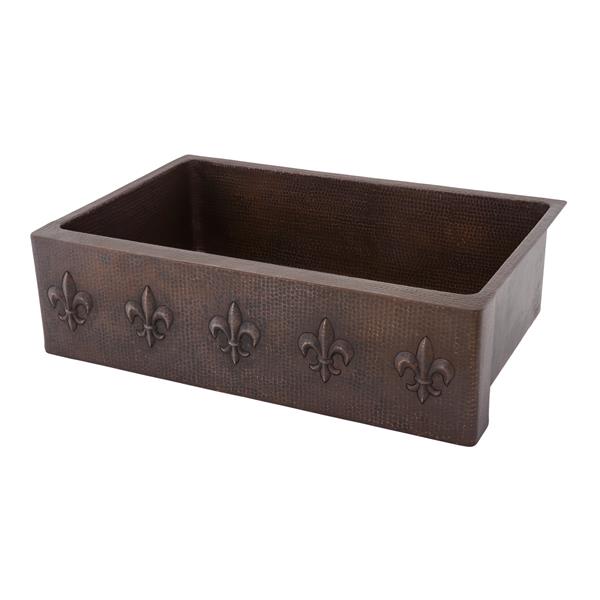 Premier Copper Products 33-in Copper Apron Fleur De Lis Sink with Drain