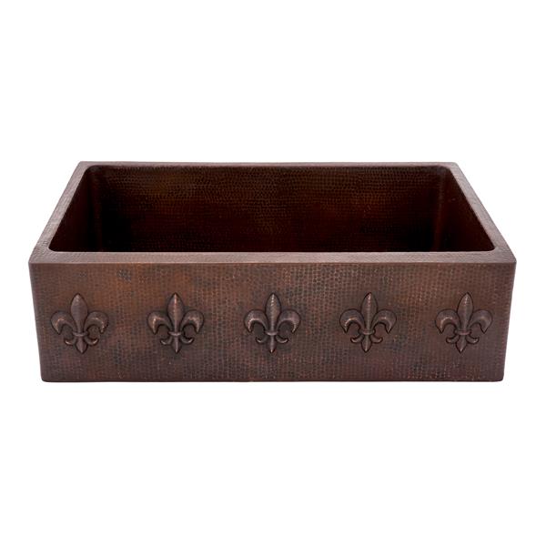Premier Copper Products 33-in Copper Apron Fleur De Lis Sink with Drain