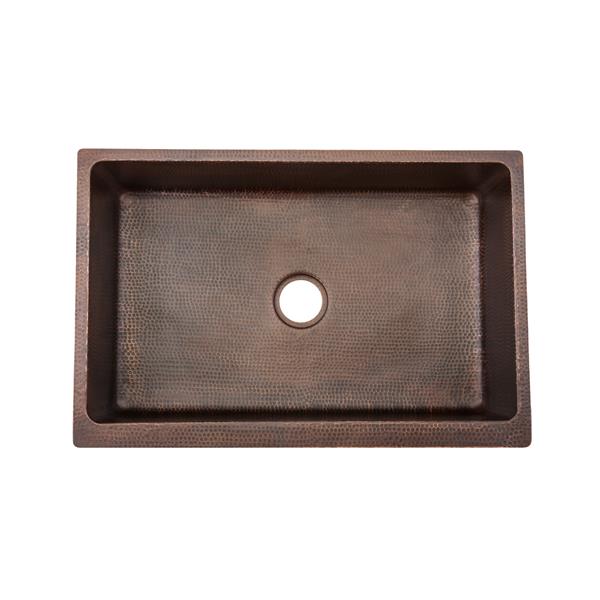 Premier Copper Products 33-in Copper Apron Fleur De Lis Sink with Drain