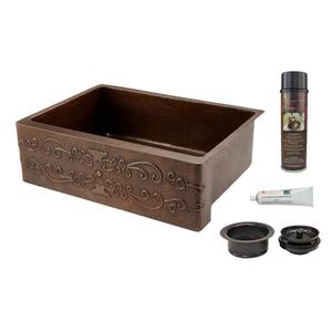 Premier Copper Products 30-in Copper Apron Scroll Sink with Drain