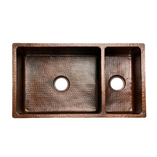 Premier Copper Products 33-in Copper Double Basin Kitchen Sink with Drain