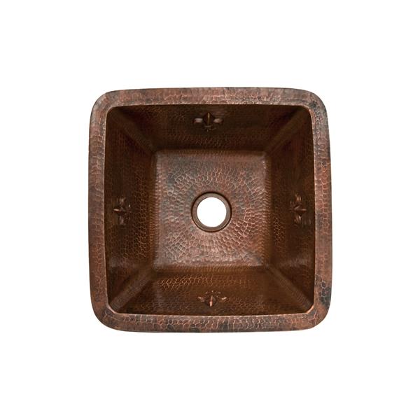 Premier Copper Products 15-in Copper Fleur de Lis Square Bar Sink