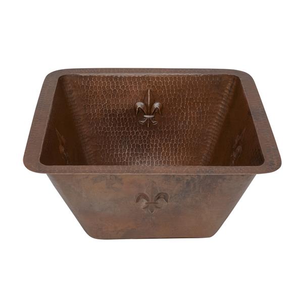 Premier Copper Products 15-in Copper Fleur de Lis Square Bar Sink