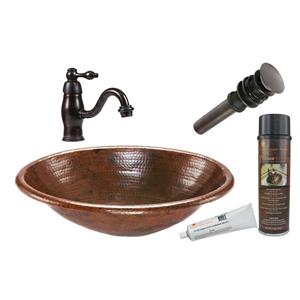 Premier Copper Products Oval Copper Sink With Faucet And Drain