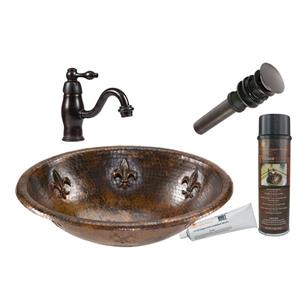 Premier Copper Products Fleur De Lis Copper Sink With Faucet And Drain