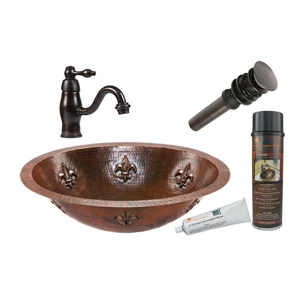 Premier Copper Products Fleur De Lis Copper Sink With Faucet And Drain
