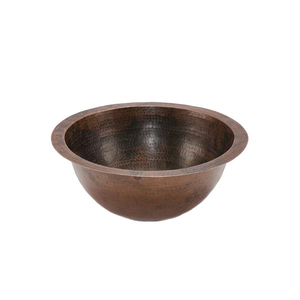 Premier Copper Products 14-in Round Sink with Faucet and Drain - Hammered Copper