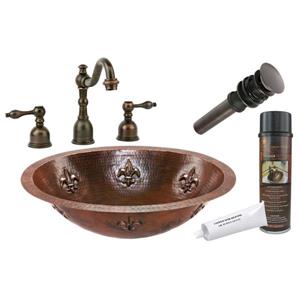Lavabo fleur de lis avec robinet et drain, cuivre