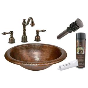Premier Copper Products Oil Rubbed Bronze Copper Sink With Faucet And Drain