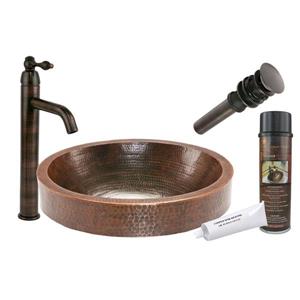 Lavabo ovale avec robinet et drain, cuivre