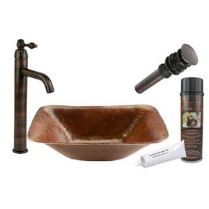 Lavabo rectangulaire avec robinet et drain, cuivre