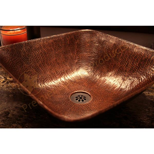 Premier Copper Products Square Vessel Copper Sink - 14.5-inx 14.5-in