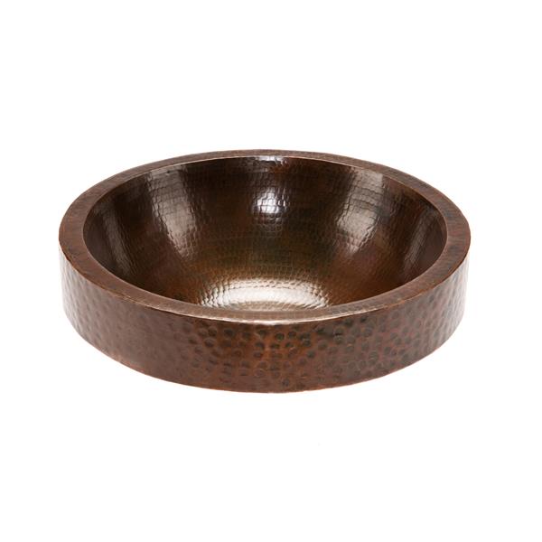 Premier Copper Products Round Skirted Vessel Sink Hammered Copper Oil Rubbed Bronze