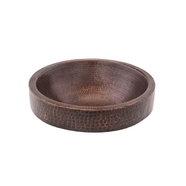 Premier Copper Products Small Round Skirted Vessel Sink - Hammered Copper