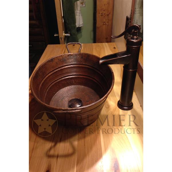 Premier Copper Products Oval Bucket Vessel Sink with Handles - Copper