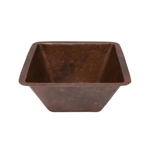 Premier Copper Products Square Under Counter Hammered Copper Bathroom Sink - 15-in - Oil Rubbed Bronze
