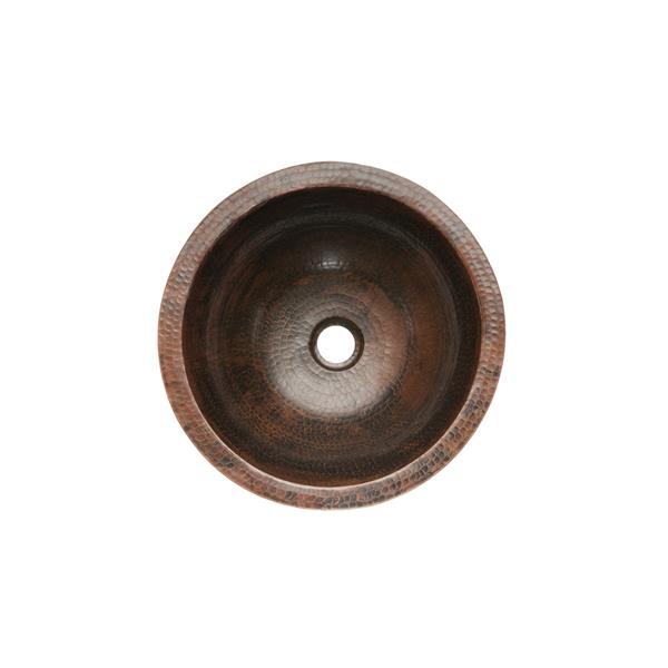 Premier Copper Products Round Sink Hammered Copper Oil Rubbed Bronze 17-in