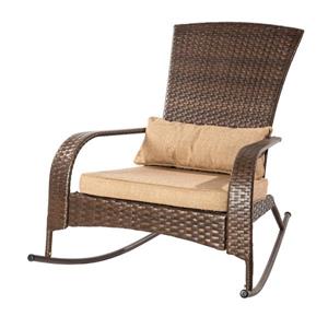 Patio Flare Muskoka Brown & Linen Sesame Premium Wicker Rocking Chair