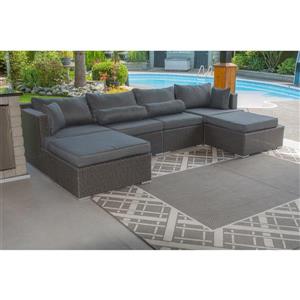 Patio Flare Sarah Resin Outdoor Patio Sofa with Dark Grey Cushions