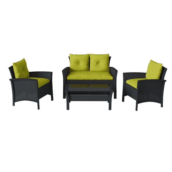 Corliving 4 Pc Black Lime Green Rattan Wicker Patio Set Pcs 513