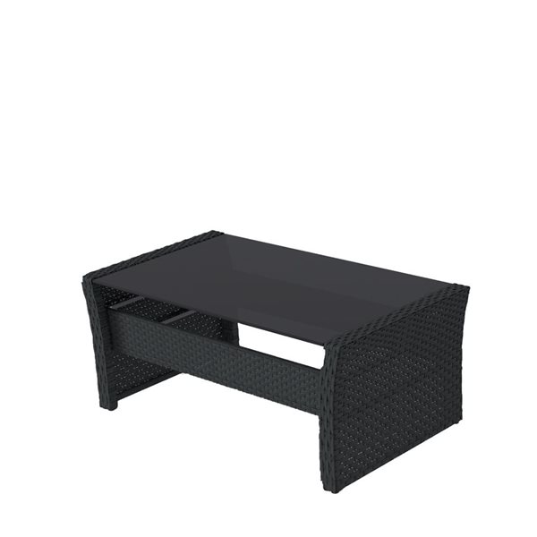 CorLiving 4pc Rattan Wicker Patio Set with Blue Cushions