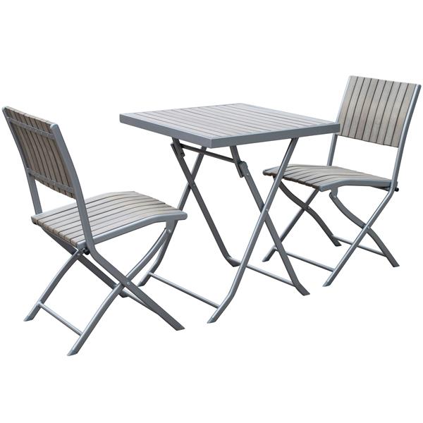 Corliving Gallant 3 Pc Sun Bleached Grey Outdoor Folding Bistro