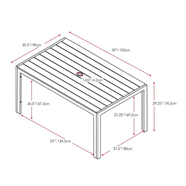 CorLiving Gallant Sun Bleached Aluminium Grey Outdoor Dining Table 35.5 x 59-in