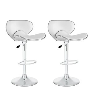 Tabouret de bar incurvé en similicuir blanc ajustable (24 po à 32 po) CorLiving (Ensemble de 2)
