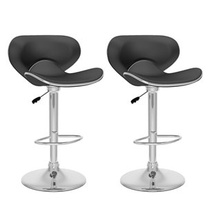 Tabouret de bar incurvé en similicuir noir ajustable (24 po à 32 po) CorLiving (Ensemble de 2)