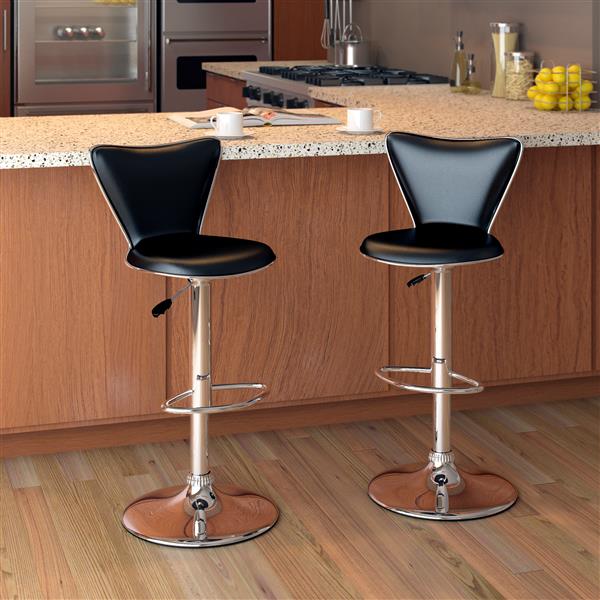 CorLiving Black Leatherette Adjustable Bar Stool (Set of 2)