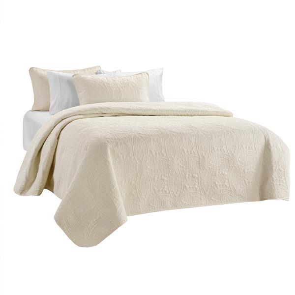 White Polyester 3 Piece King Quilt Set, Off White King Bedding