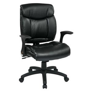 Work Smart™ 22.75-in x 20.75-in Black Faux Leather Chair with Flip Arms