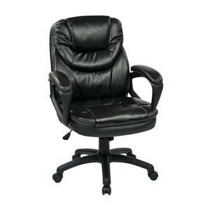 Chaise en faux cuir noir avec bras rembourrés, noir