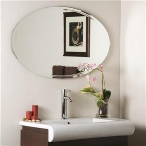 Medium 22" x 28" Oval Beveled Odelia Frameless Wall Mirror by Décor Wonderland 