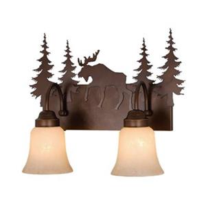 Cascadia Yellowstone 2-Light Bronze Rustic Moose Bathroom Vanity Light