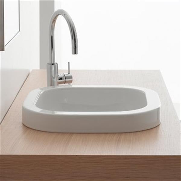 Nameeks Scarabeo Next 15.80-in x 15.80-in White Vitreous China Square Washbasin Self Rimming Bathroom Sink