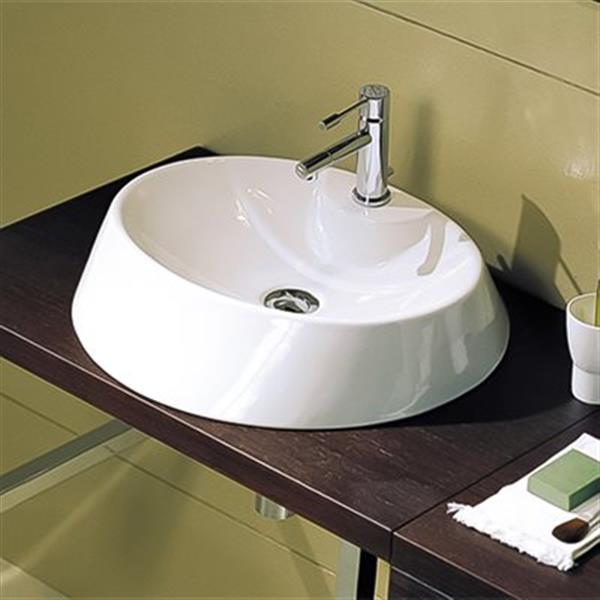 Nameeks Scarabeo Rugby 33.80-in x 17.70-in White Vitreous China Oval Washbasin Self Rimming Bathroom Sink