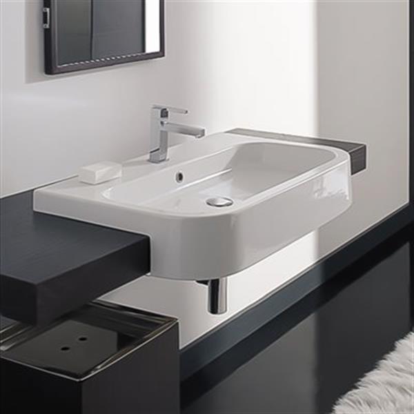 Nameeks Scarabeo Next 31 90 In X 19 70 White Vitreous China Rectangular Drop Semi Recessed Sink Rona - Semi Recessed Rectangular Bathroom Sinks