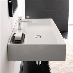 Nameeks Scarabeo Teorema 31.50-in x 18.10-in White 8-in Centerset Vitreous China Rectangular Wall-Mount Bathroom Sink