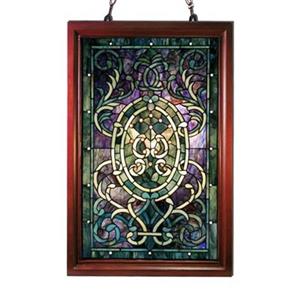 Warehouse of Tiffany 32-in x 20-in Tiffany Style Boarder Wooden Frame Window Panel Stained Glass