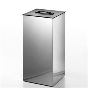 WS Bath Collections Complements Stainless Steel with Black Leather Lid 24-in x 12-in x 12-in Laundry Basket