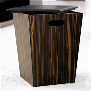 WS Bath Collections Concert Ebony Wood Finish with Black Leather Lid Bathroom Stool/Laundry Basket