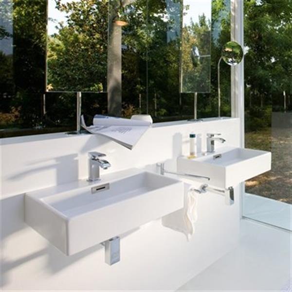 WS Bath Collections Linea 19.70-in x 16.50-in White Ceramic Rectangular Wall-Mount Vessel Sink