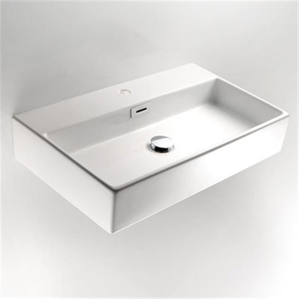 WS Bath Collections Linea 19.70-in x 16.50-in White Ceramic Rectangular Wall-Mount Vessel Sink