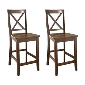 Crosley Furniture 24-in Vintage Mahogany X- Back Bar Stool (Set of 2)