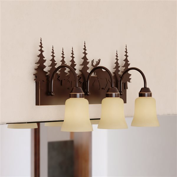 Cascadia Yellowstone 3-Light Bronze Rustic Moose Bathroom Vanity Light