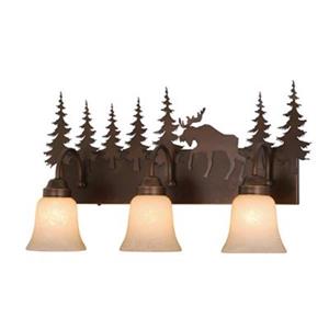 Cascadia Yellowstone 3-Light Bronze Rustic Moose Bathroom Vanity Light