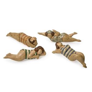 IMAX Worldwide Pinewood Bathing Beauties Natural Wood Statue (Set of 4)